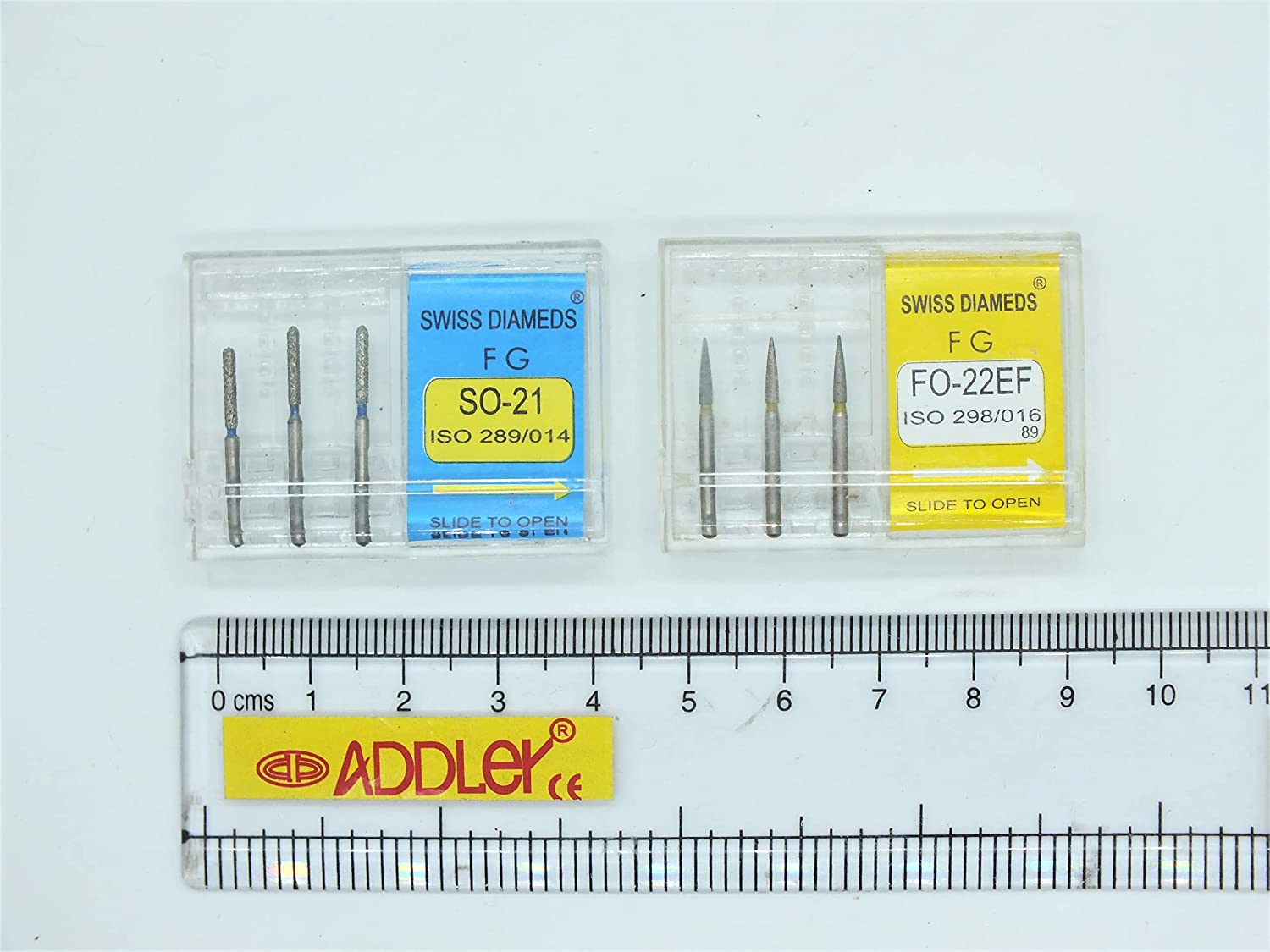 SWISS DIA DENTAL FG DIAMOND COATED BURS SO-21 & FO-22EF HIGH SPEED 2 PACK OF 6 BURS TOTAL.