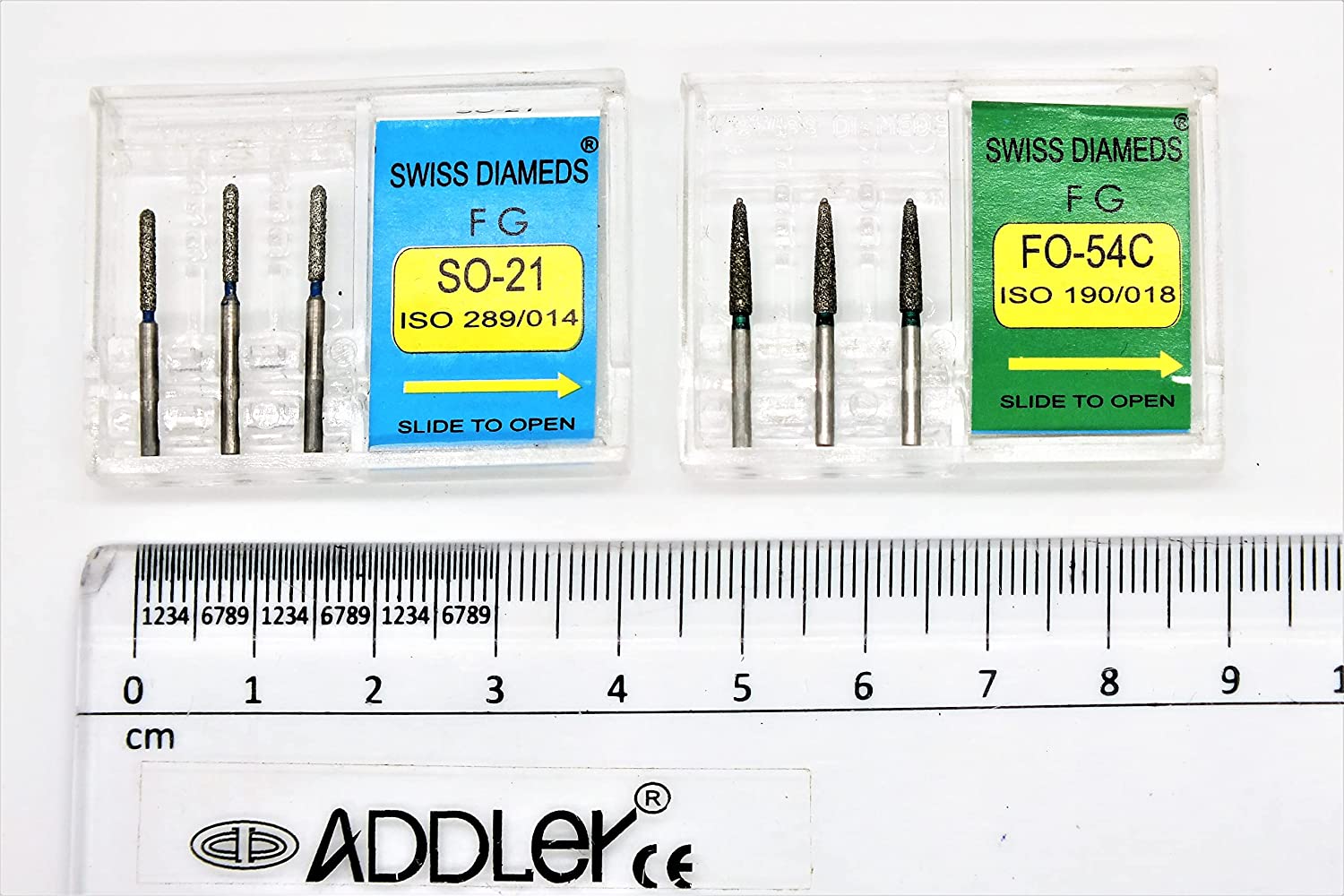 DENTAL DIAMOND BUR SO-21 & FO-54C FG AIR ROTOR REDUCER SWISS DIA PREMIUM BURS. EXCELLENT DIAMOND GRAINS FOR HIGH SPEED ROTOR. PACK OF 3 BURS