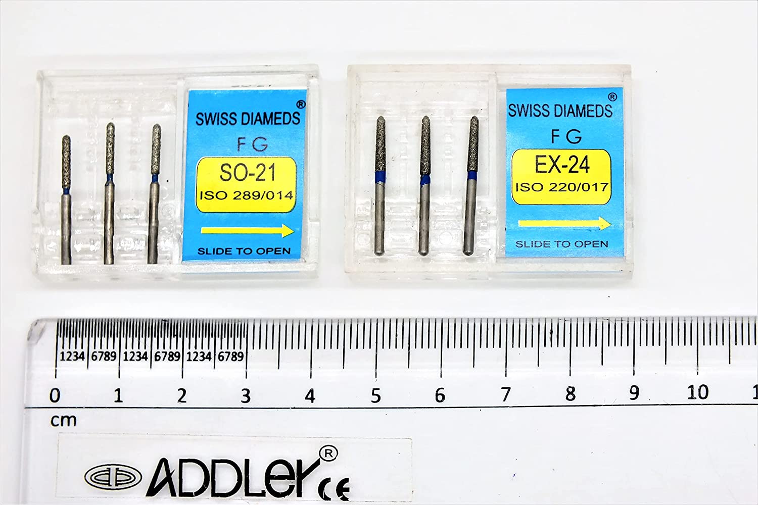 DENTAL DIAMOND BUR SO21 & EX24 FG AIR ROTOR REDUCER SWISS DIA PREMIUM BURS. EXCELLENT DIAMOND GRAINS FOR HIGH SPEED ROTOR. PACK OF 3 BURS