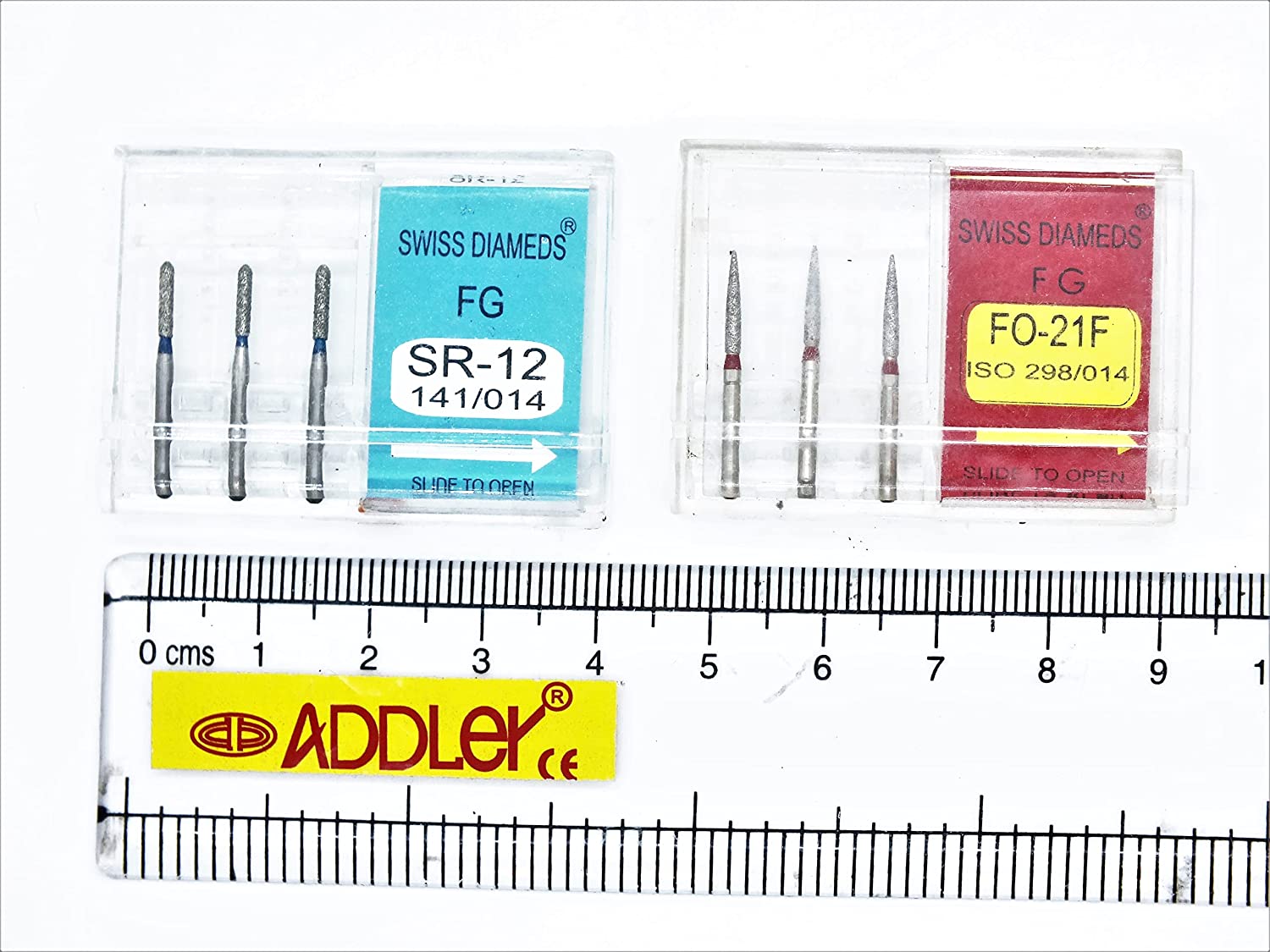 SWISS DIA DENTAL FG DIAMOND COATED BURS SR-12 & FO-21F HIGH SPEED 2 PACK OF 6 BURS TOTAL.