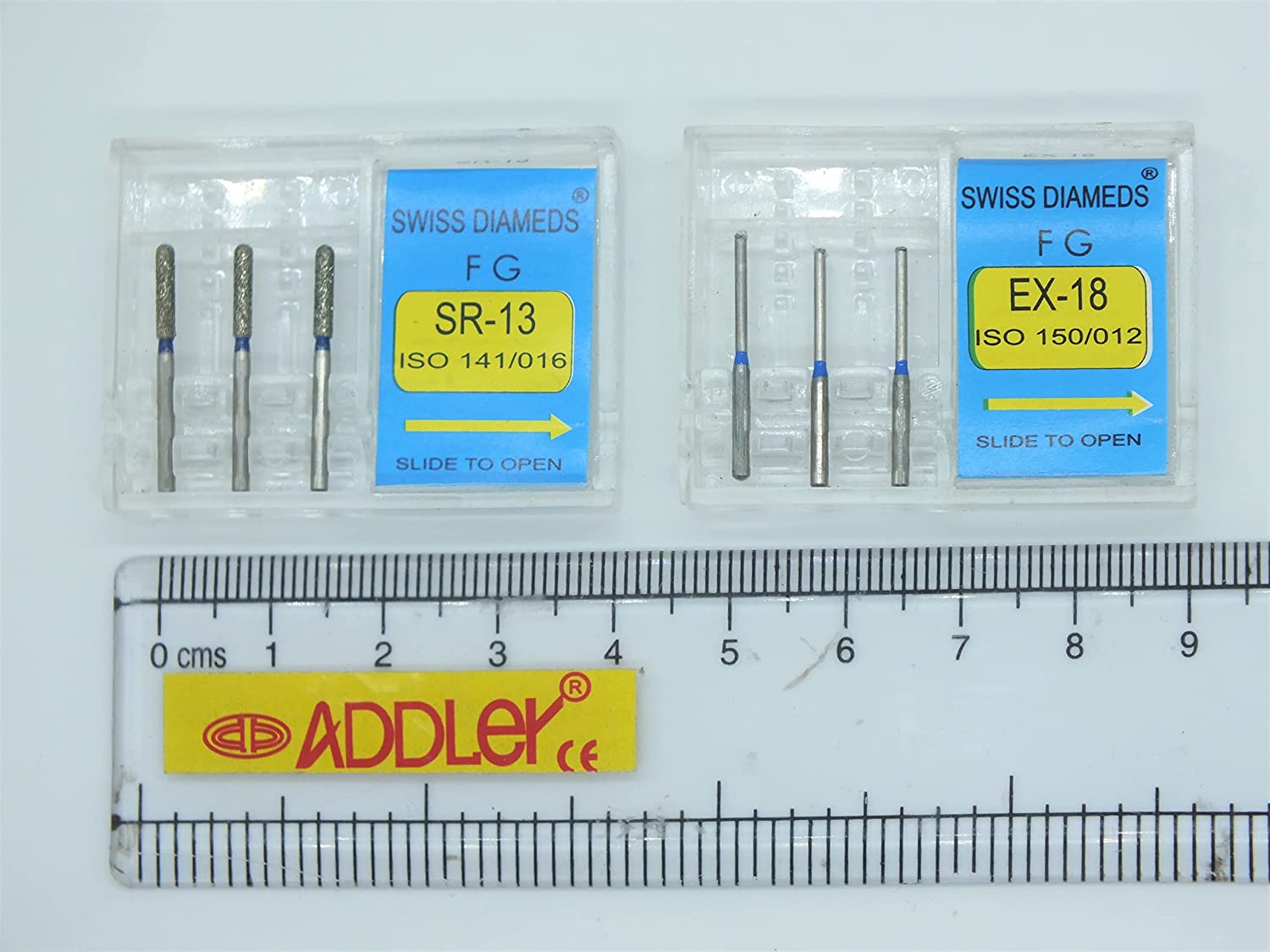 DENTAL FG SWISS DIA SR-13 & EX-18 DIAMOND COATED BURS HIGH SPEED 2 PACK OF 6 BURS TOTAL