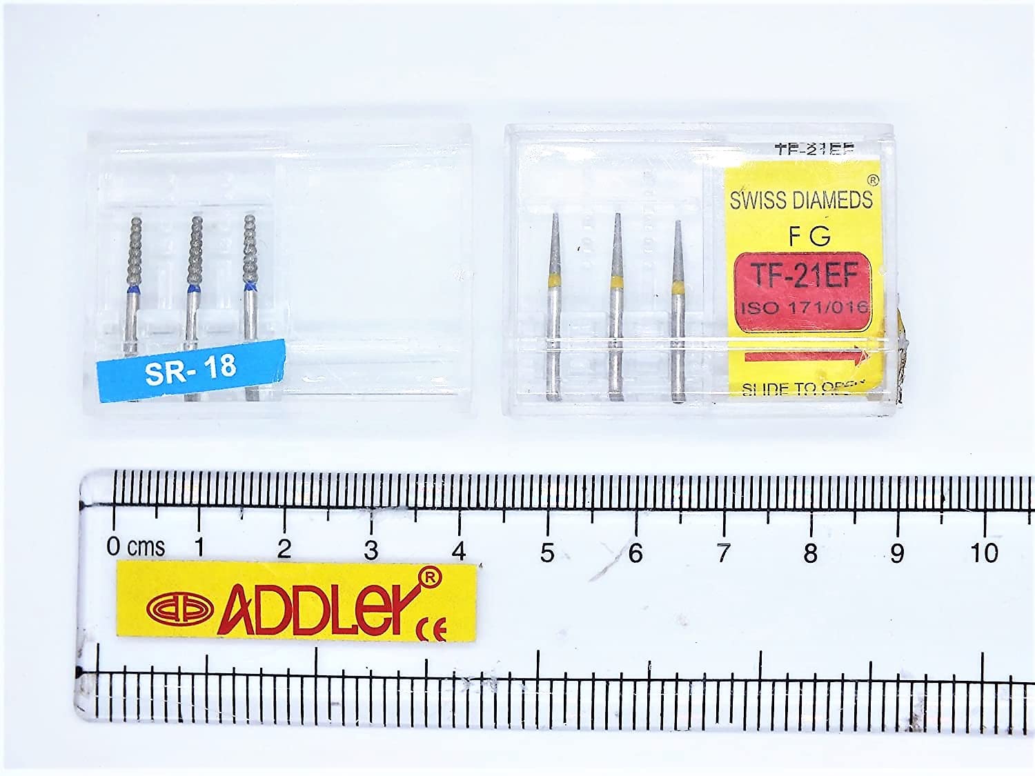 DENTAL SWISS DIA SR18 & TF21EF HIGH SPEED BURS FG DIAMOND COATED 2 PACK OF 6 BURS TOTAL.