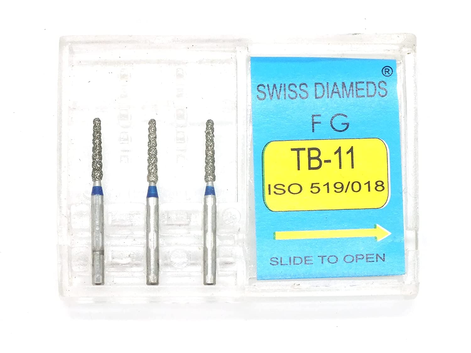 ADDLER DENTAL DIAMOND BUR TB-11 FG AIR ROTOR SWISS DIA PREMIUM BURS. EXCELLENT DIAMOND GRAINS FOR HIGH SPEED ROTOR. PACK OF 3 BURS