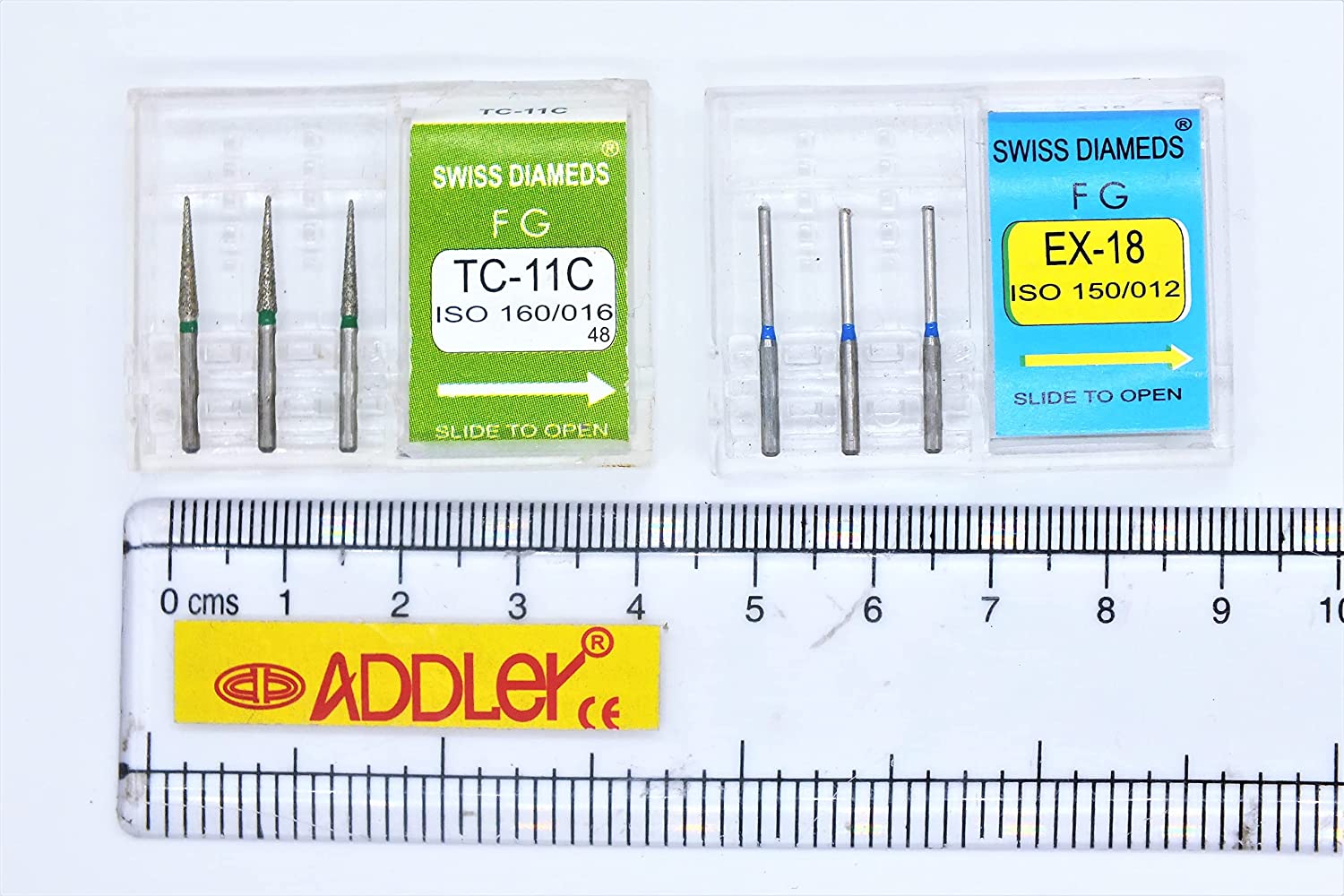 DENTAL DIAMOND COATED BURS TC-11C & EX-18 FG SWISS DIA HIGH SPEED 2 PACK OF 6 BURS TOTAL.