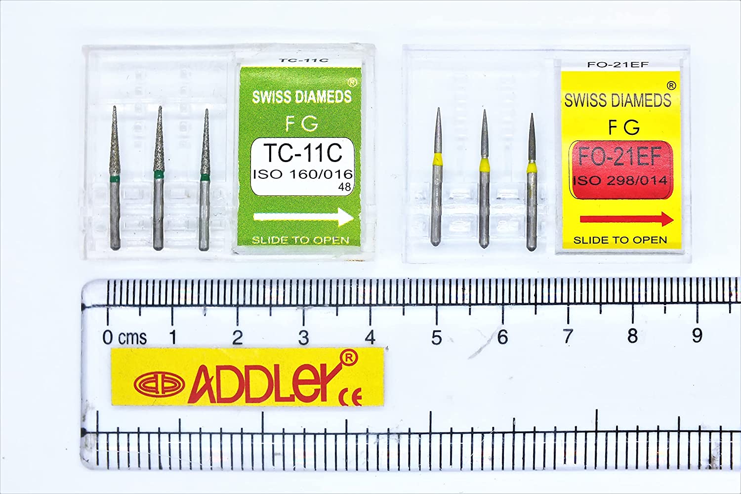 DENTAL BURS TC-11C & FO-21EF FG DIAMOND COATED SWISS DIA HIGH SPEED 2 PACK OF 6 BURS TOTAL.