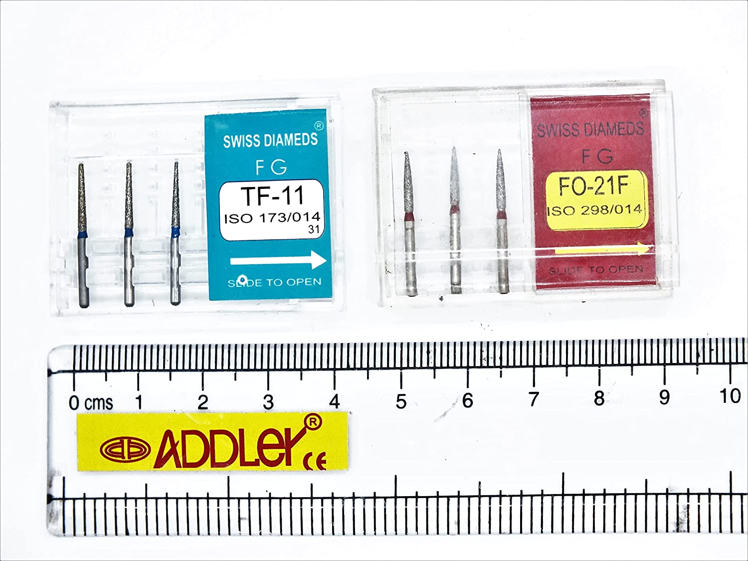 SWISS DIA DENTAL FG DIAMOND COATED BURS TF-11 & FO-21F HIGH SPEED 2 PACK OF 6 BURS TOTAL.