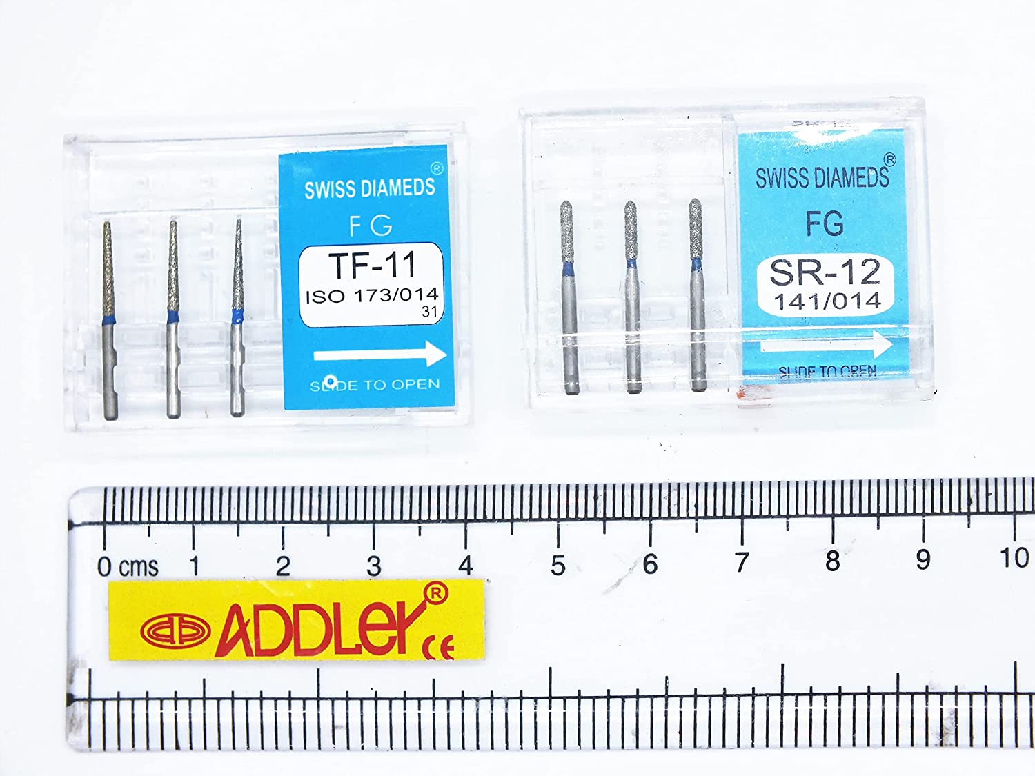 SWISS DIA DENTAL FG DIAMOND COATED BURS TF-11 & SR-12 HIGH SPEED 2 PACK OF 6 BURS TOTAL.