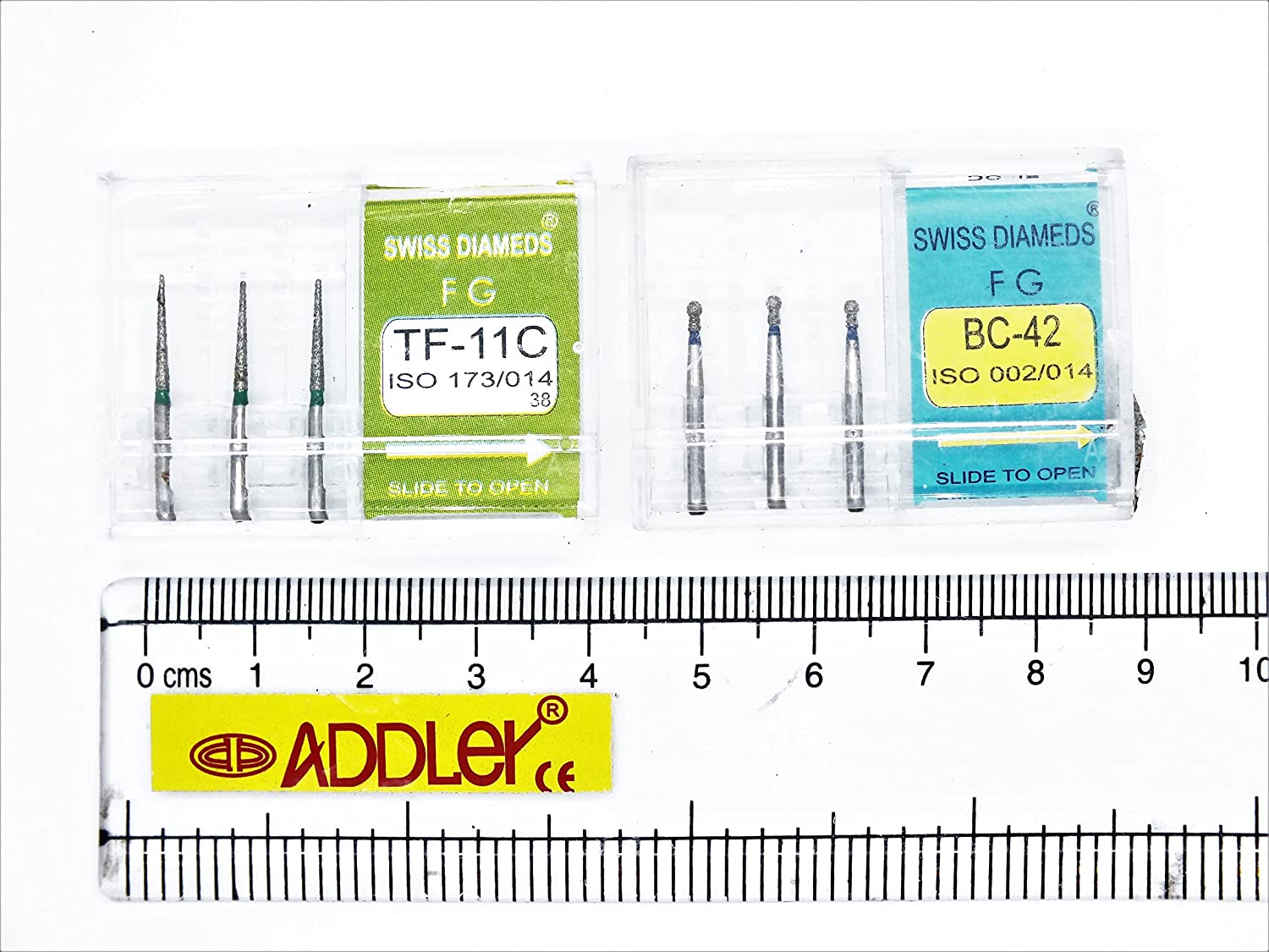 SWISS DIA DENTAL FG DIAMOND COATED BURS TF-11C & BC-42 HIGH SPEED 2 PACK OF 6 BURS TOTAL.