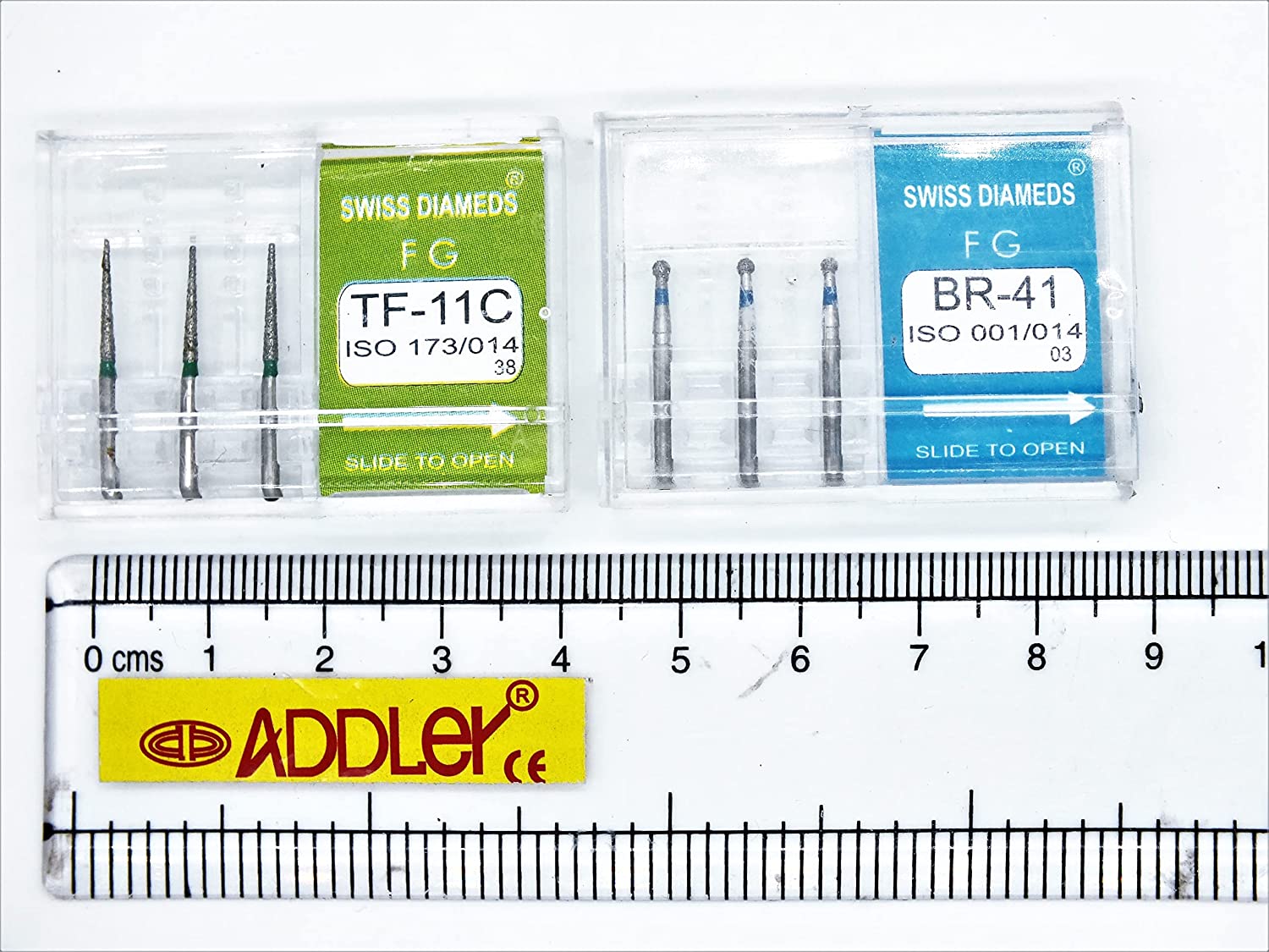 SWISS DIA DENTAL FG DIAMOND COATED BURS TF-11C & BR-41 HIGH SPEED 2 PACK OF 6 BURS TOTAL.