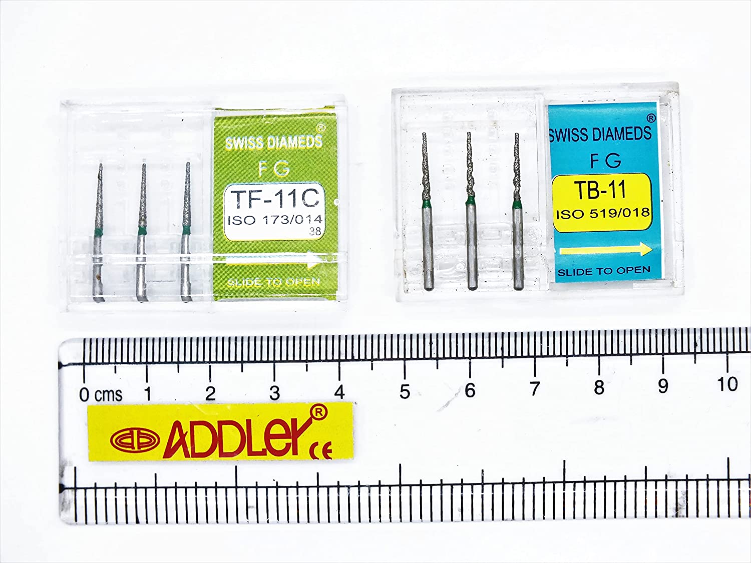 SWISS DIA DENTAL FG DIAMOND COATED BURS TF-11C & TB-11 HIGH SPEED 2 PACK OF 6 BURS TOTAL.