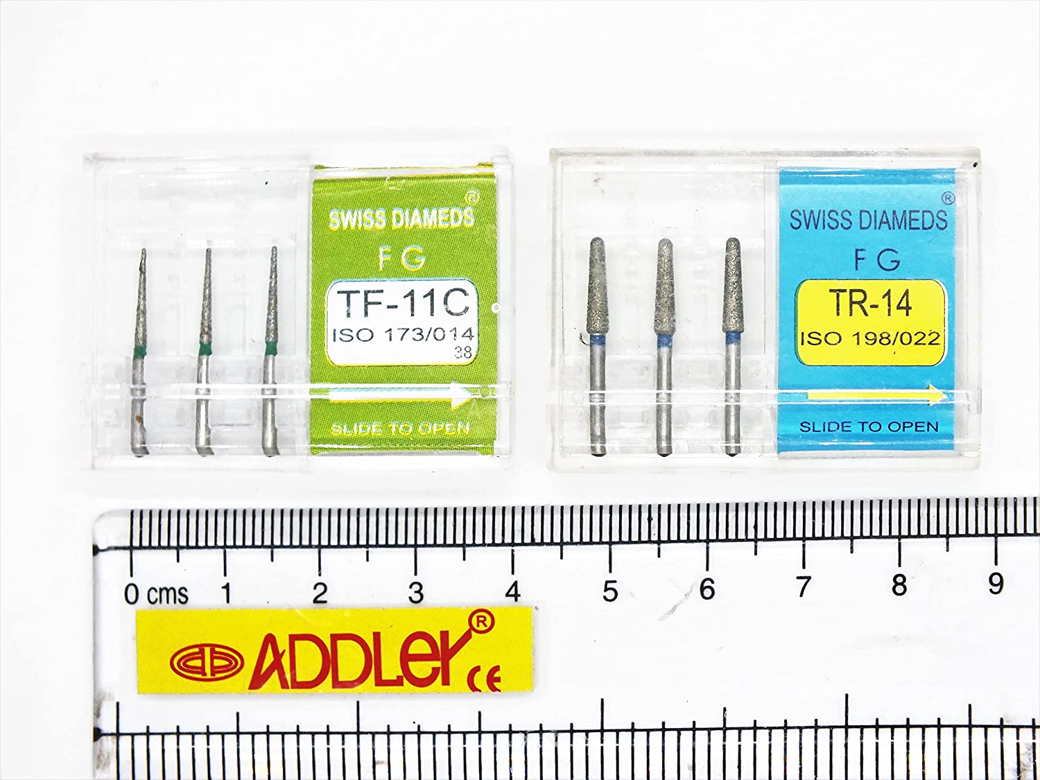 SWISS DIA DENTAL FG DIAMOND COATED BURS TF-11C & TR-14 HIGH SPEED 2 PACK OF 6 BURS TOTAL.