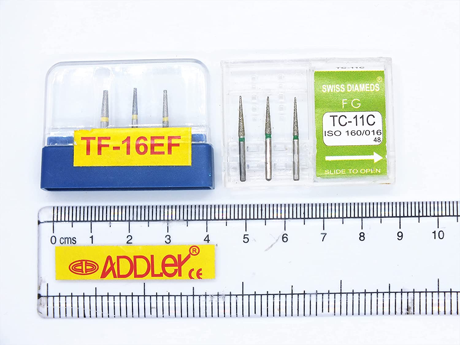 SWISS DIA DENTAL FG DIAMOND COATED BURS TF-16EF & TC-11C HIGH SPEED 2 PACK OF 6 BURS TOTAL