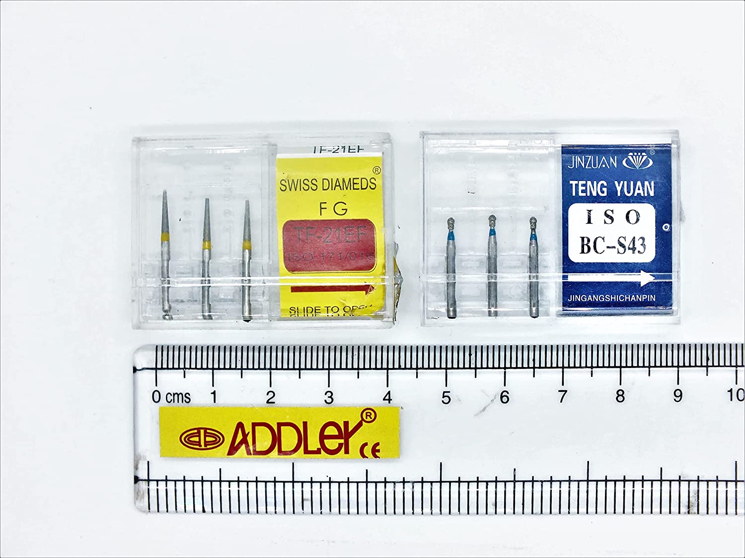 SWISS DIA DENTAL FG DIAMOND COATED BURS TF-21EF & BC-S43 HIGH SPEED 2 PACK OF 6 BURS TOTAL.