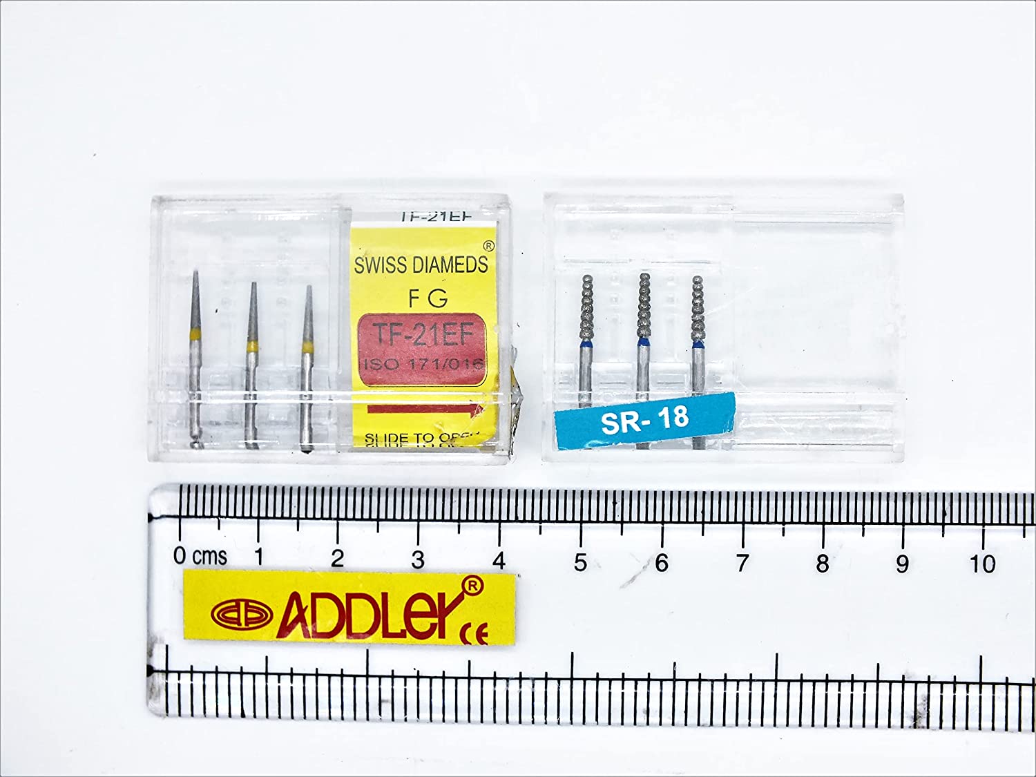 SWISS DIA DENTAL FG DIAMOND COATED TF-21EF & SR-18 HIGH SPEED 2 PACK OF 6 BURS TOTAL.