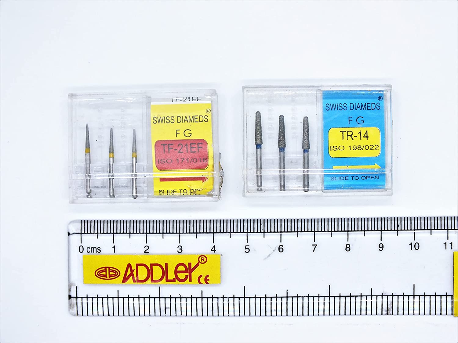 DENTAL BURS FG DIAMOND COATED SWISS DIA TF-21EF & TR-14 HIGH SPEED 2 PACK OF 6 BURS TOTAL.