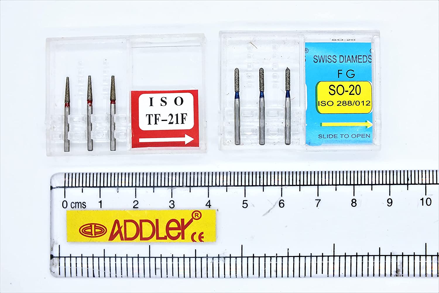 DENTAL DIAMOND COATED BURS TF-21F & SO-20 FG SWISS DIA HIGH SPEED 2 PACK OF 6 BURS TOTAL.