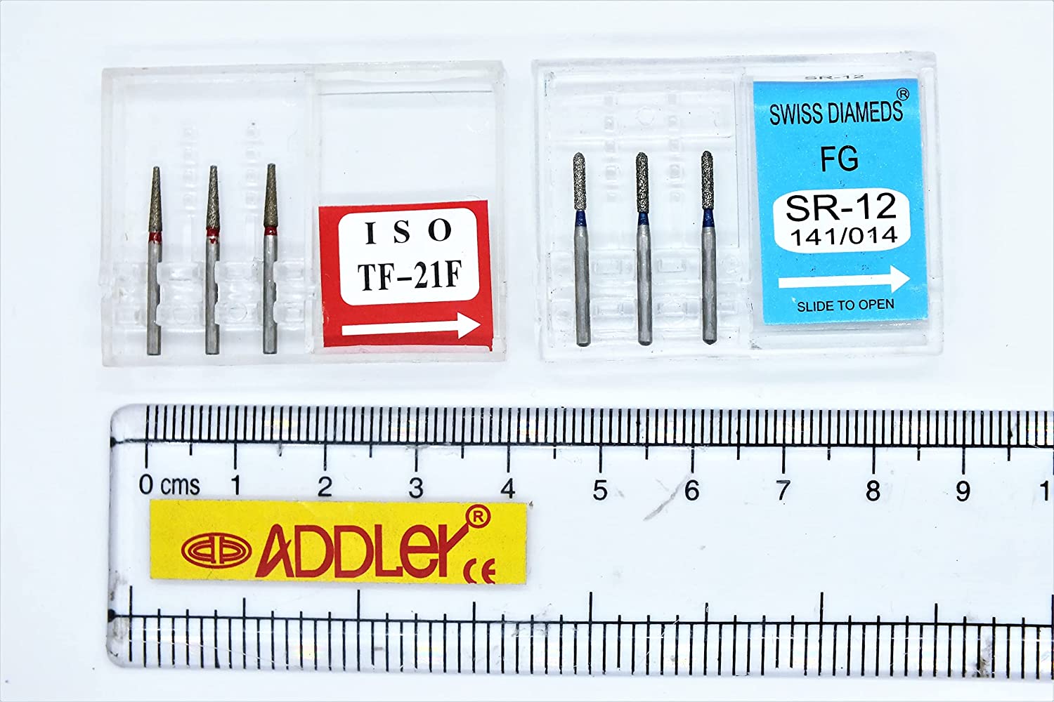 DENTAL BURS TF-21F & SR-12 FG DIAMOND COATED SWISS DIA HIGH SPEED 2 PACK OF 6 BURS TOTAL.