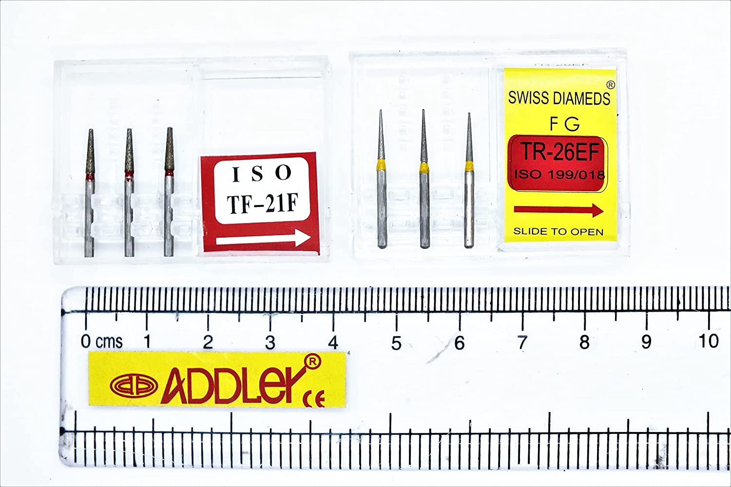 DENTAL SWISS DIA TF-21F & TR-26EF HIGH SPEED BURS FG DIAMOND COATED 2 PACK OF 6 BURS TOTAL.