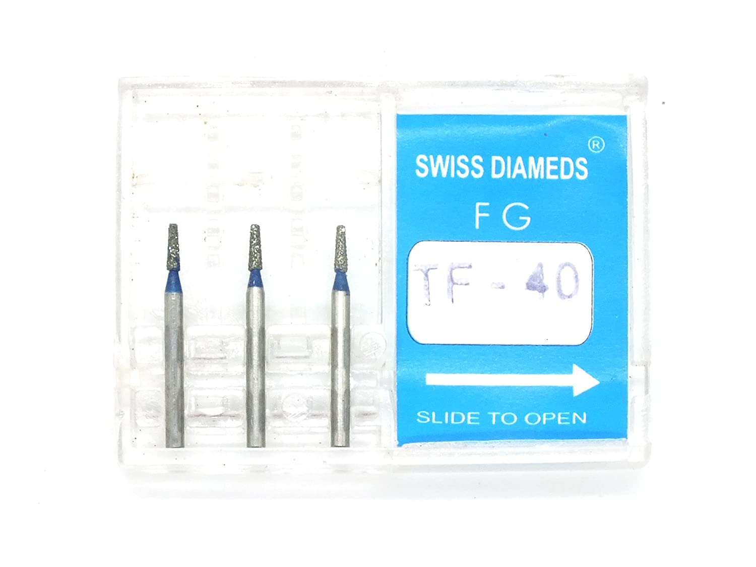 ADDLER DENTAL DIAMOND BUR TF-40 FG AIR ROTOR SWISS DIA PREMIUM BURS. EXCELLENT DIAMOND GRAINS FOR HIGH SPEED ROTOR. PACK OF 3 BURS