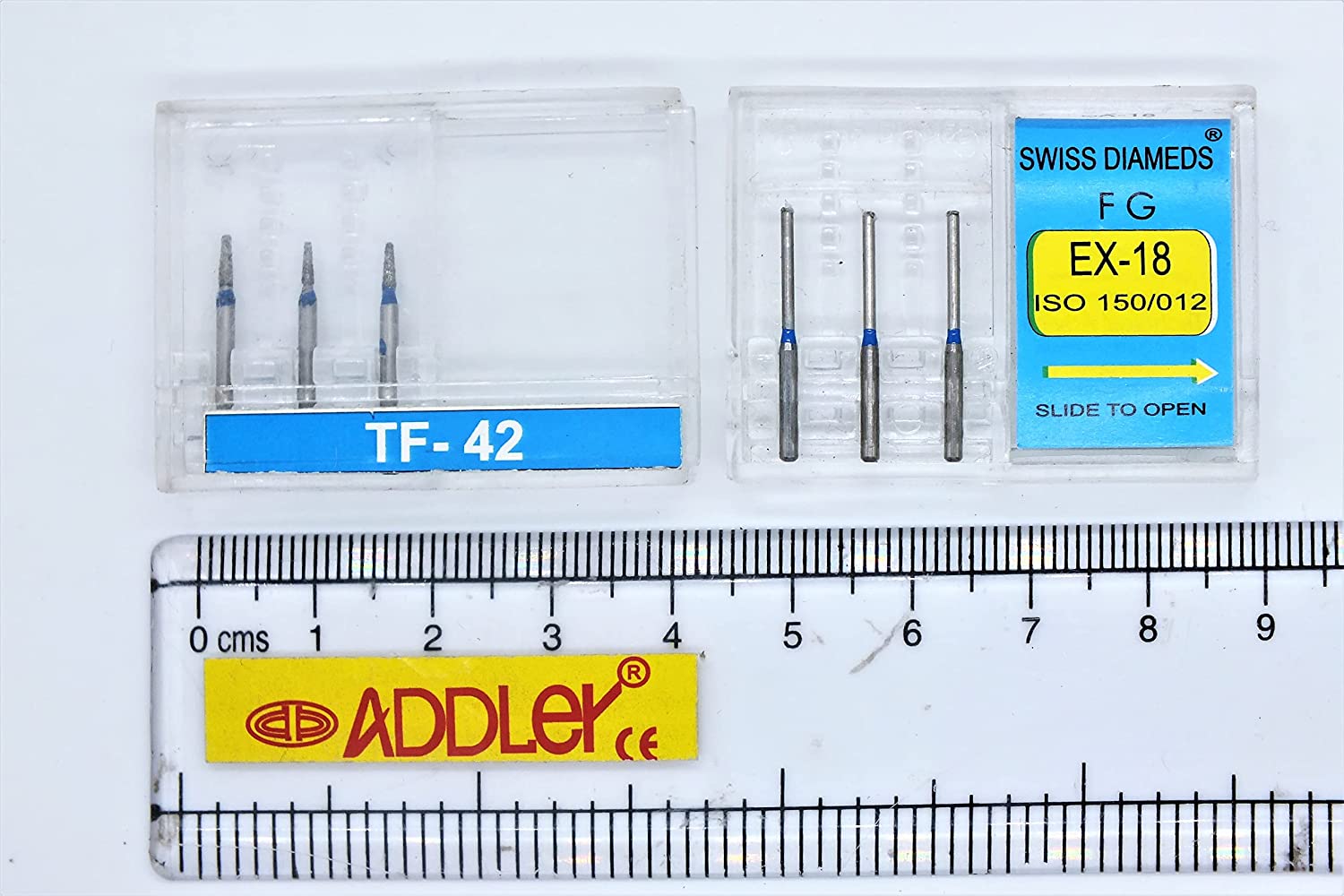 DENTAL SWISS DIA HIGH SPEED TF-42 & EX-18 BURS FG DIAMOND COATED 2 PACK OF 6 BURS TOTAL.