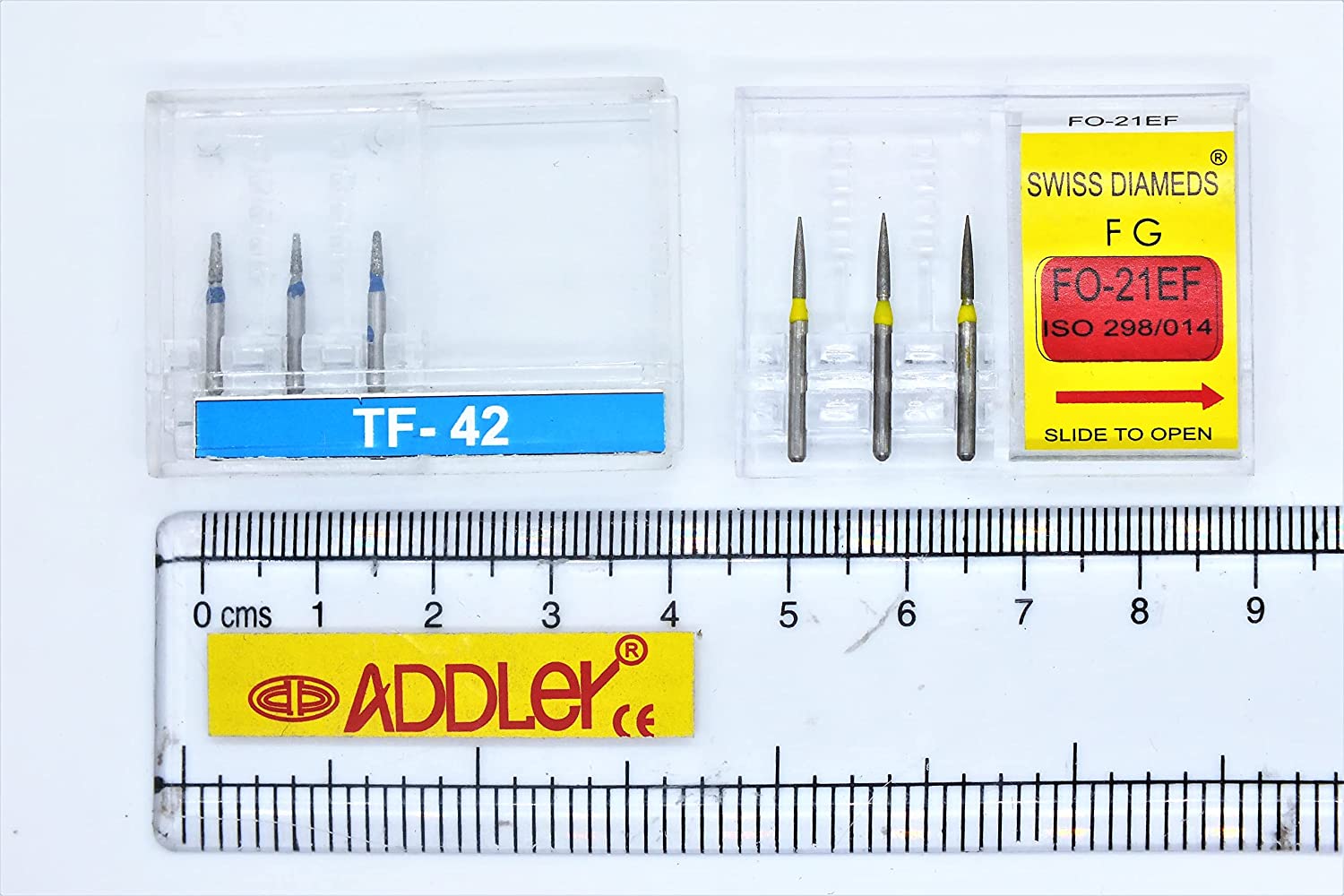 DENTAL SWISS DIA TF-42 & FO-21EF HIGH SPEED BURS FG DIAMOND COATED 2 PACK OF 6 BURS TOTAL.