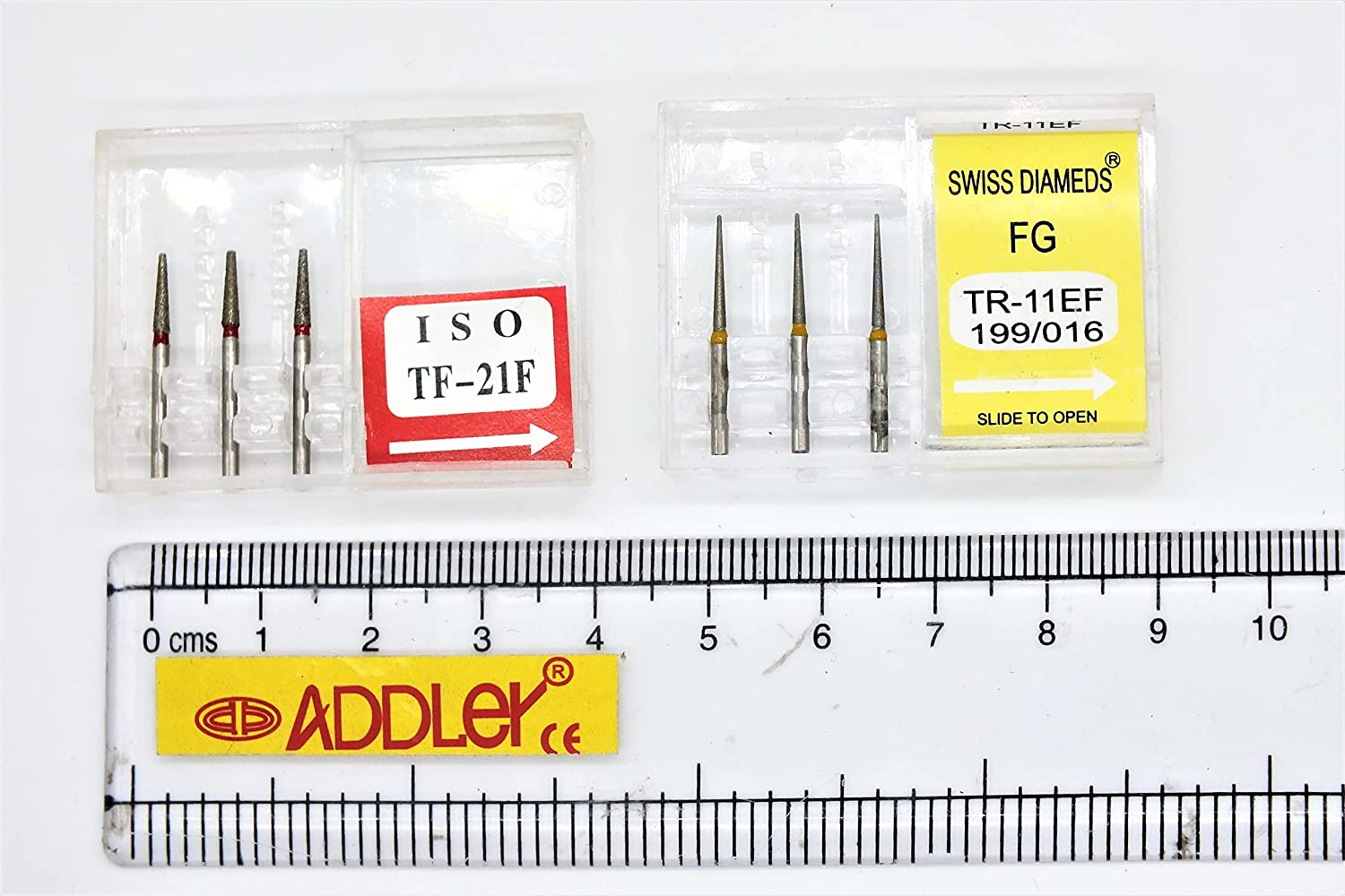 DENTAL SWISS DIA TF21F, TR11EF HIGH SPEED BURS FG DIAMOND COATED 2 PACK OF 6 BURS TOTAL.