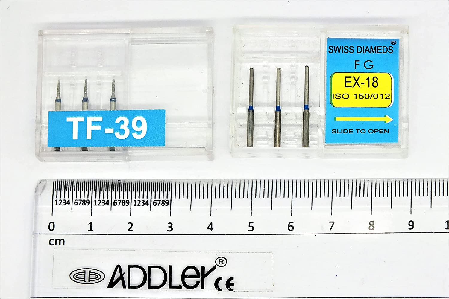 DENTAL SWISS DIA TF39, EX18 HIGH SPEED BURS FG DIAMOND COATED 2 PACK OF 6 BURS TOTAL.