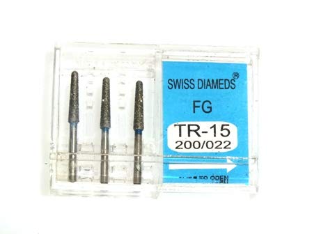 ADDLER DENTAL DIAMOND BUR TR- 15 FG AIR ROTOR SWISS DIA PREMIUM BURS. EXCELLENT DIAMOND GRAINS FOR HIGH SPEED ROTOR. PACK OF 3 BURS