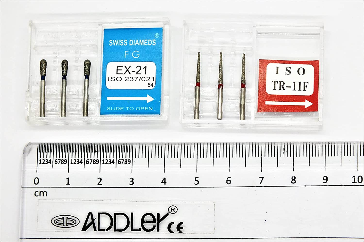 DENTAL DIAMOND BUR TR-11F & EX-21 FG AIR ROTOR REDUCER SWISS DIA PREMIUM BURS. EXCELLENT DIAMOND GRAINS FOR HIGH SPEED ROTOR. PACK OF 3 BURS