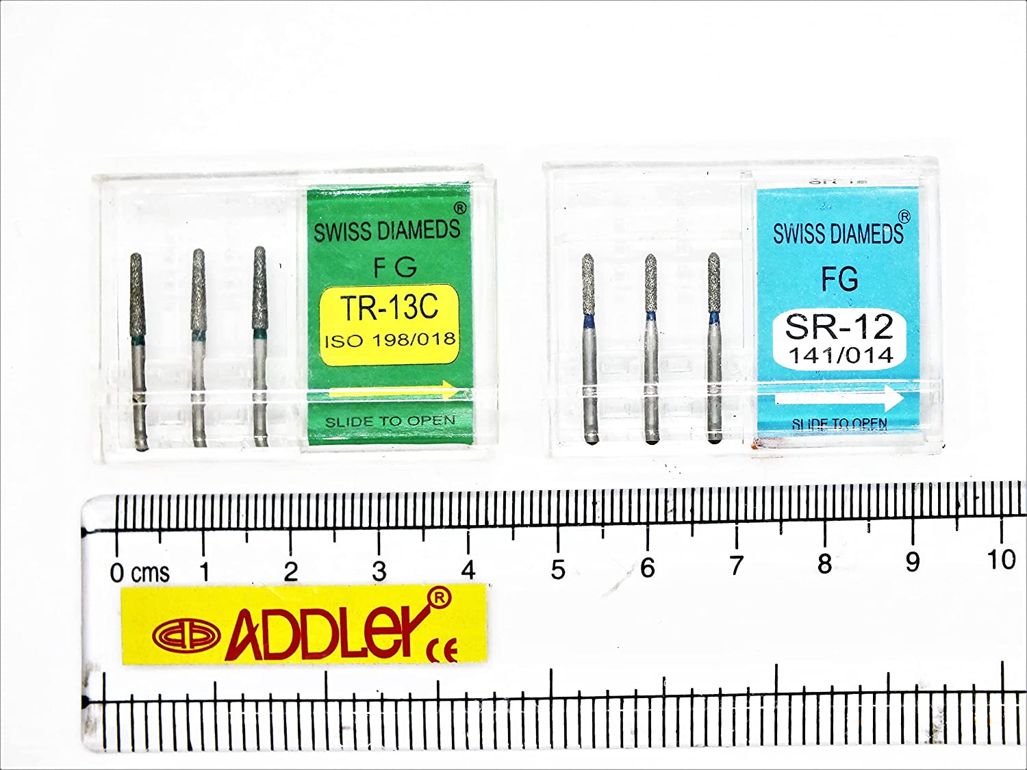 SWISS DIA DENTAL FG DIAMOND COATED BURS TR-13C & SR-12 HIGH SPEED 2 PACK OF 6 BURS TOTAL.