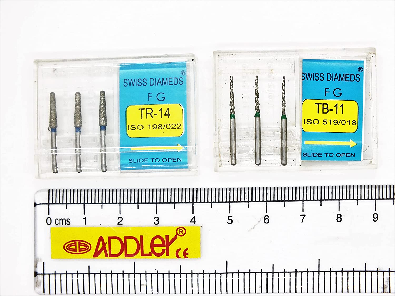 SWISS DIA DENTAL FG DIAMOND COATED BURS TR-14 & TB-11 HIGH SPEED 2 PACK OF 6 BURS TOTAL.