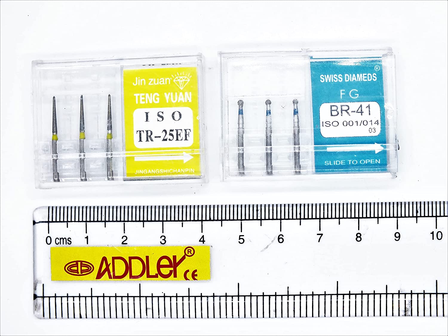 SWISS DIA DENTAL FG DIAMOND COATED BURS TR-25EF & BR-41 HIGH SPEED 2 PACK OF 6 BURS TOTAL.