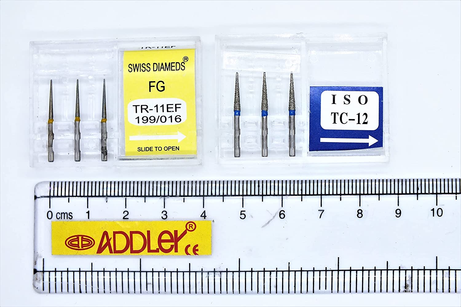 DENTAL SWISS DIA TR11EF, TC12 HIGH SPEED BURS FG DIAMOND COATED 2 PACK OF 6 BURS TOTAL.