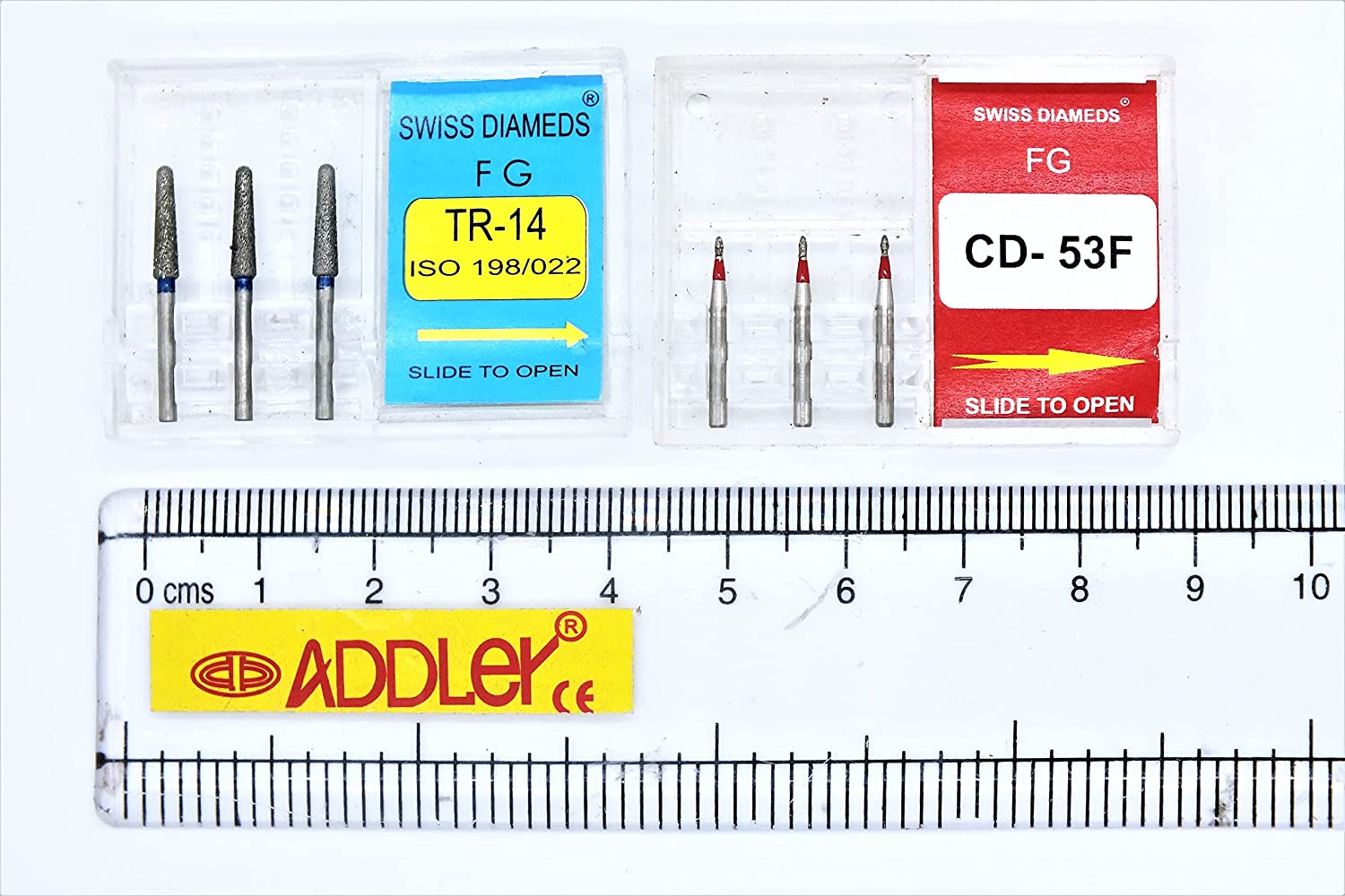 DENTAL DIAMOND COATED BURS TR14 & CD53F FG SWISS DIA HIGH SPEED 2 PACK OF 6 BURS TOTAL.