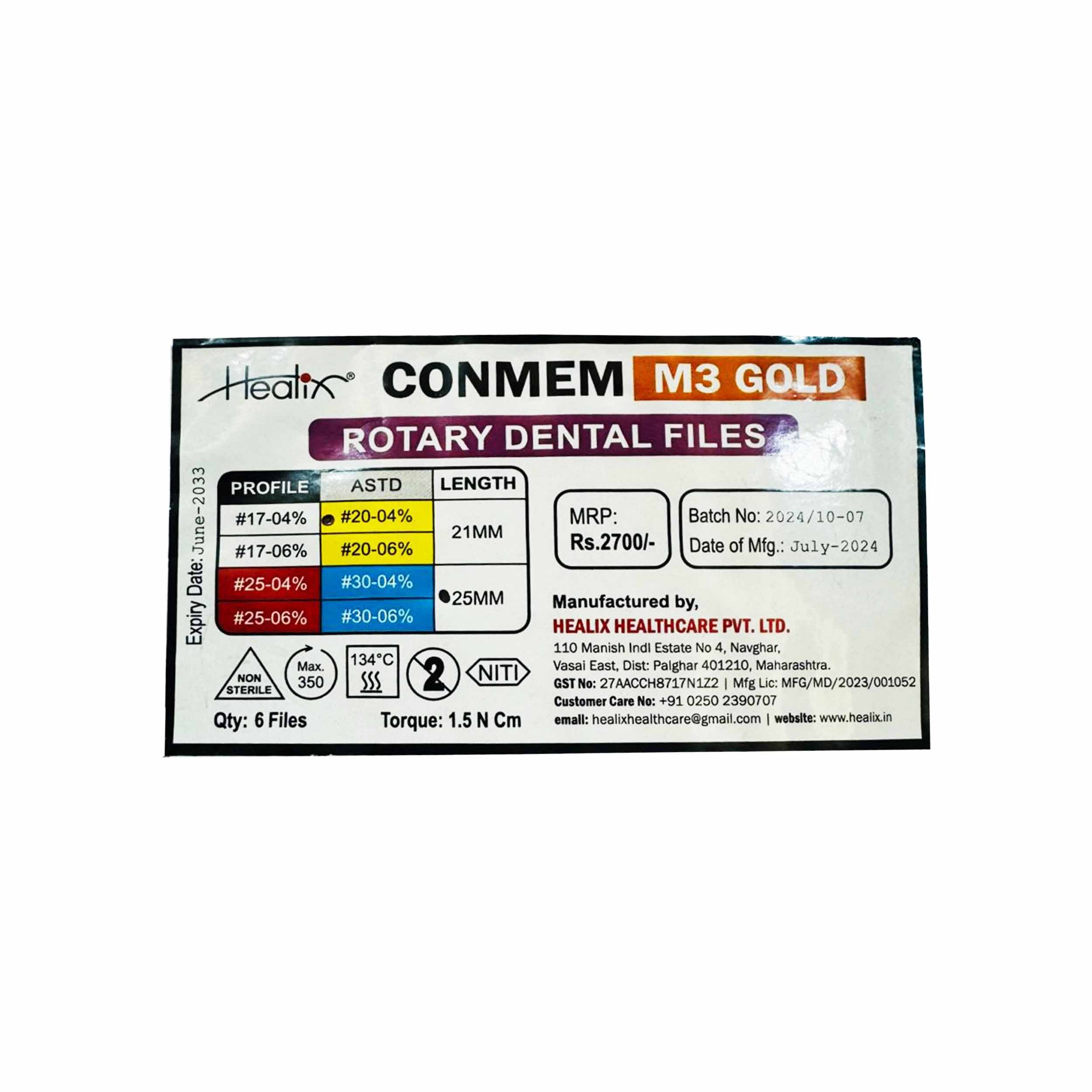 Healix Conmem Pro Gold Rotary Dental Files20-04% 25mm