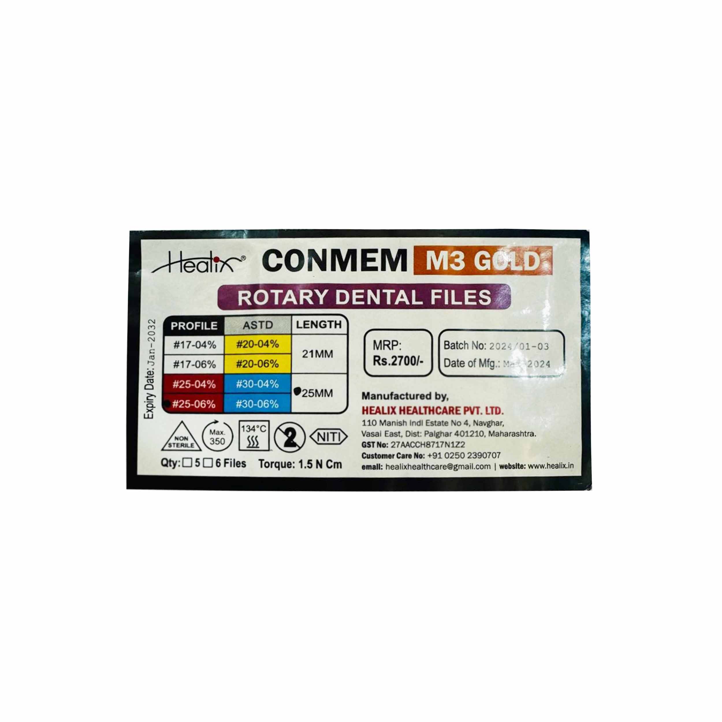 Healix Conmem Pro Gold Rotary Dental Files25-06% 25mm