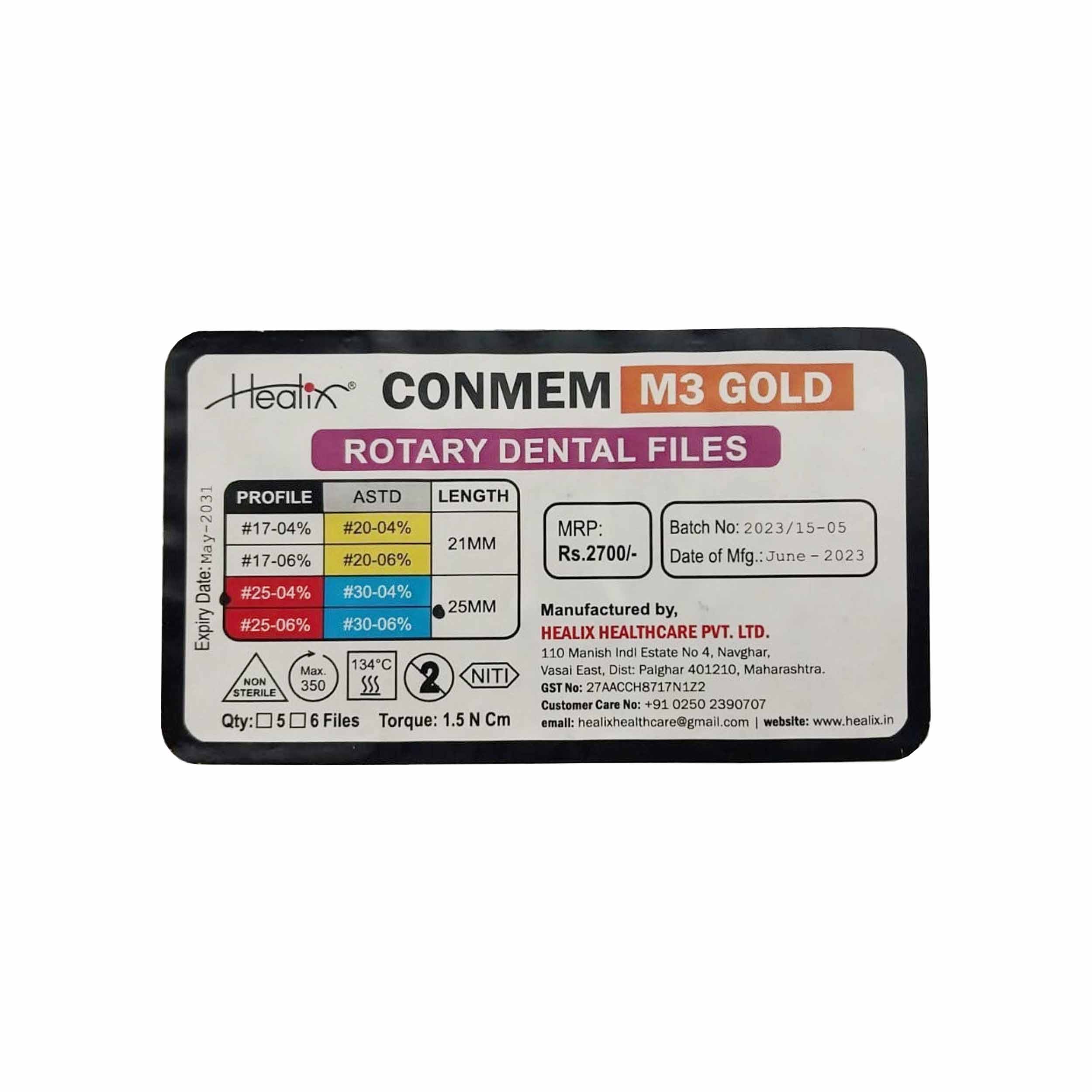 Healix Conmem Pro Gold Rotary Dental Files25-04% 25mm