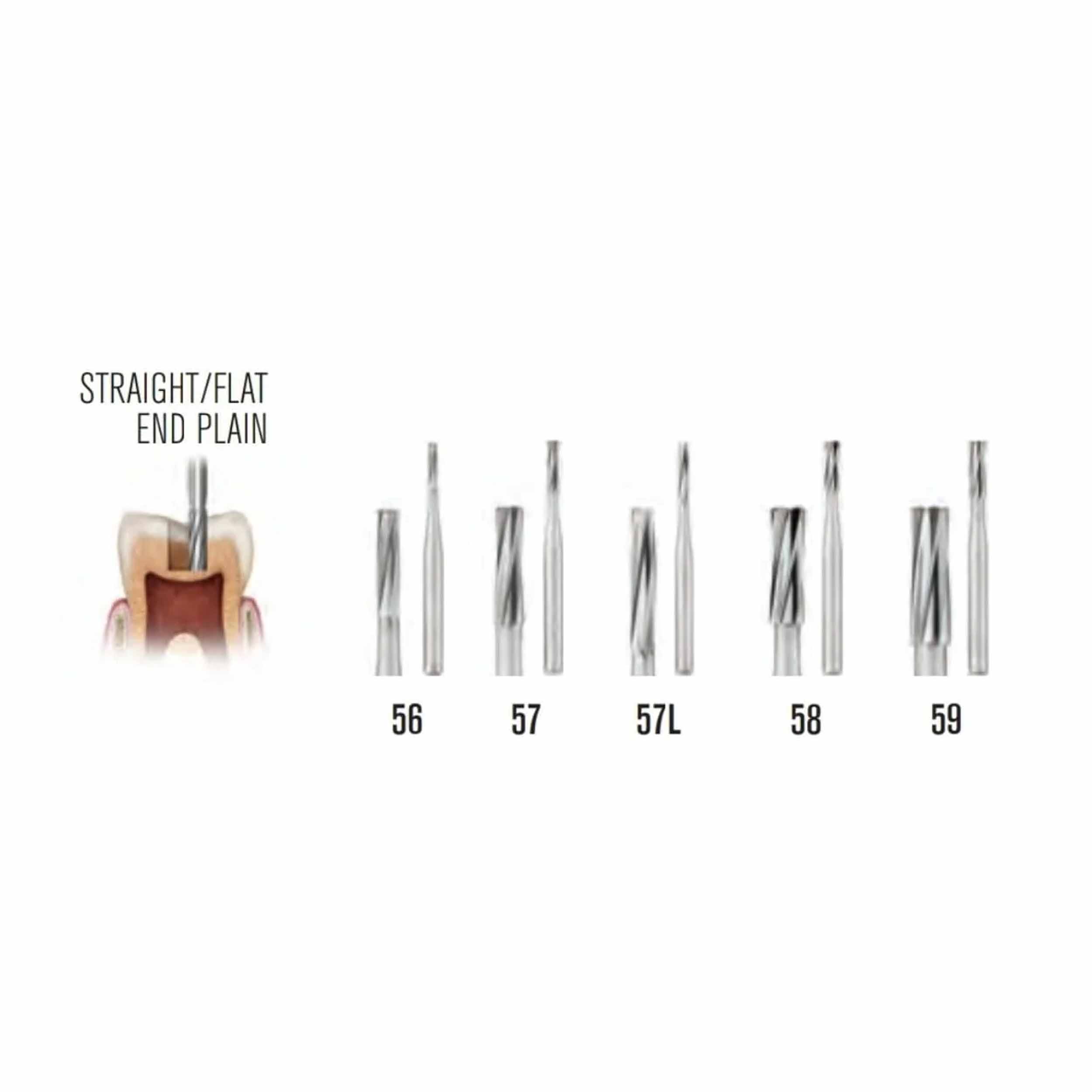 SS White  Carbide Burs - Straight - Flat End - Plain RA 57