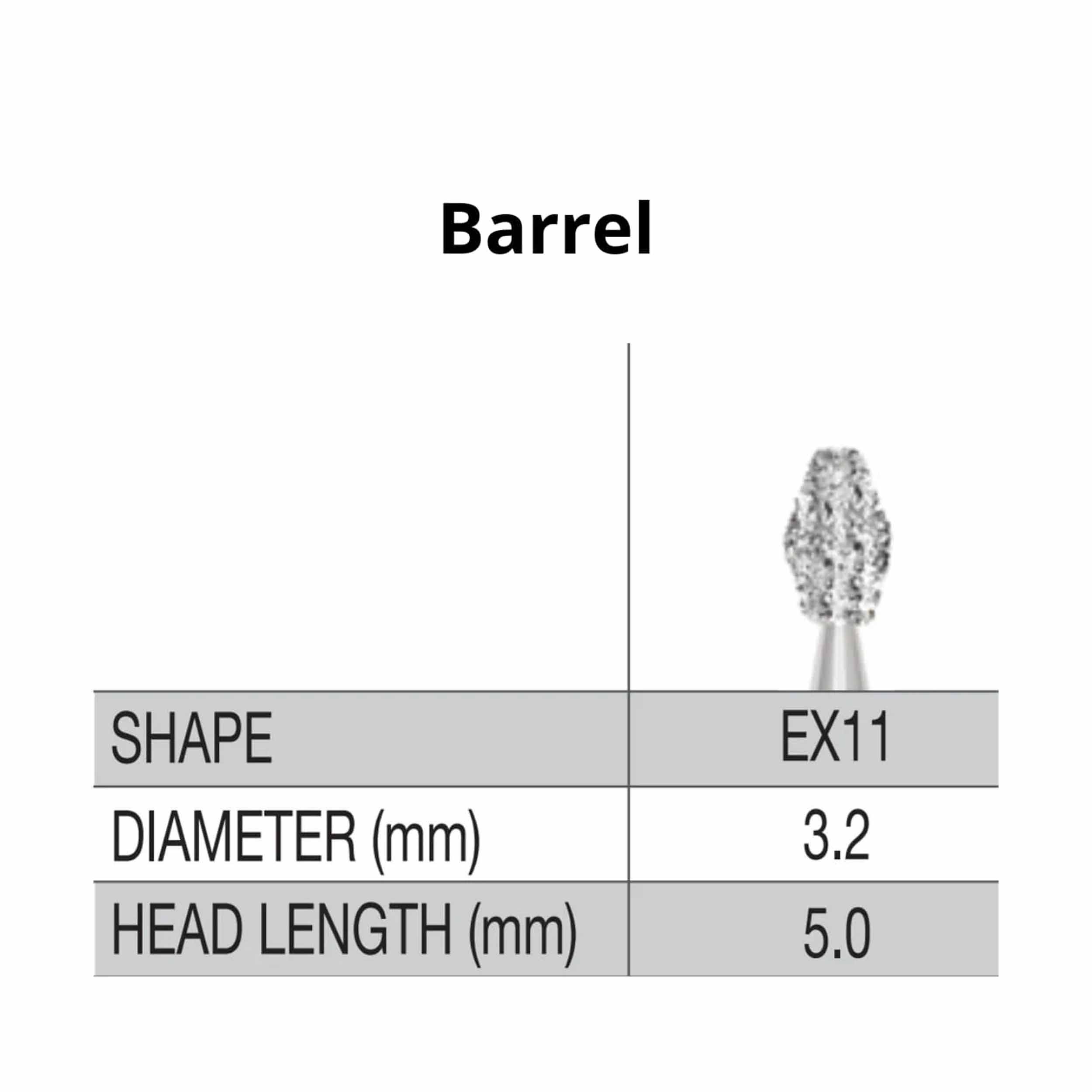 SS White G2 Diamond Burs - EX 11 Barrel Shaped FG EX 11 Medium