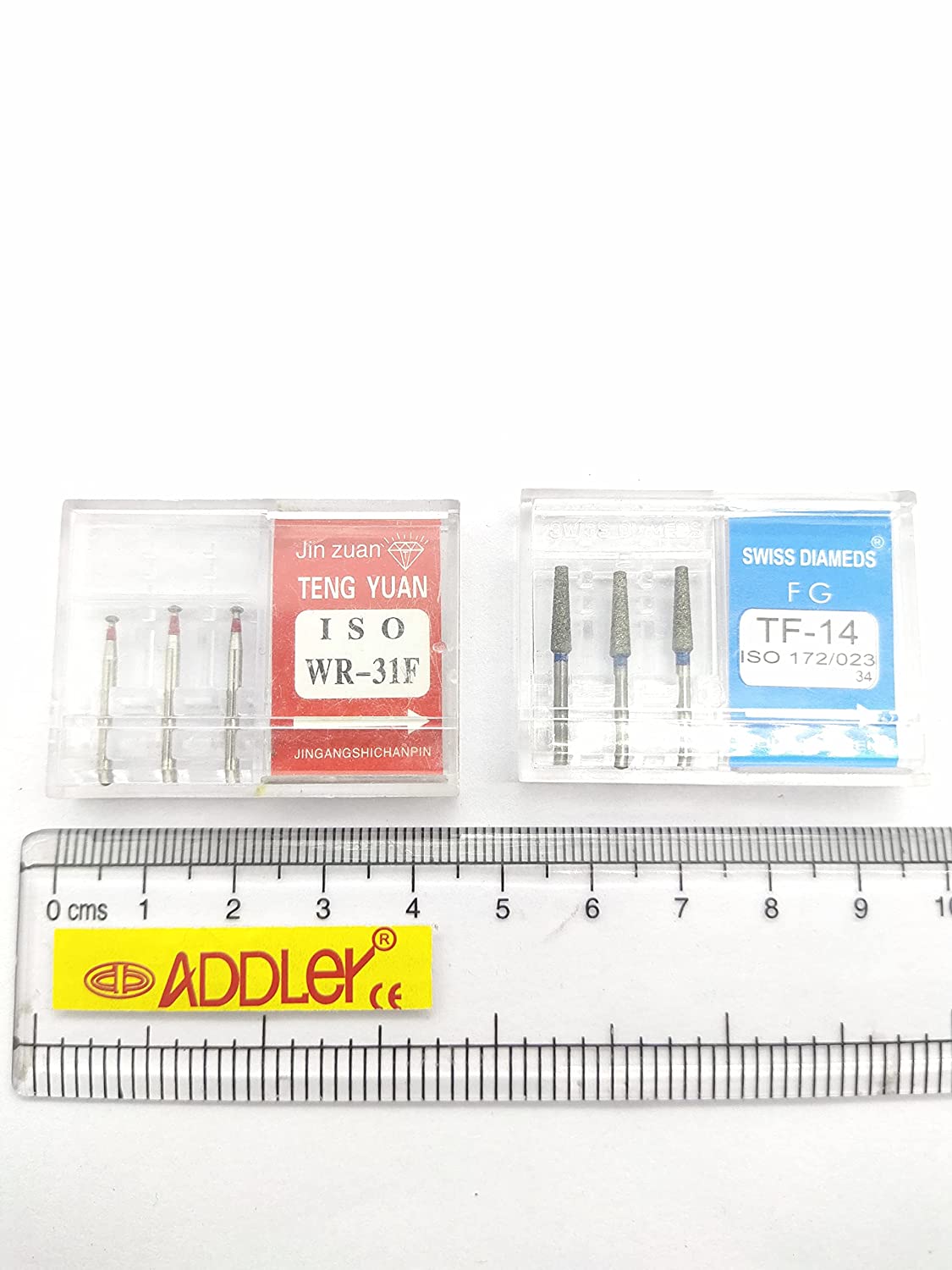 DENTAL SWISS DIA BURS WR-31F, TF-14 FG DIAMOND COATED HIGH SPEED 2 PACK OF 6 BURS TOTAL