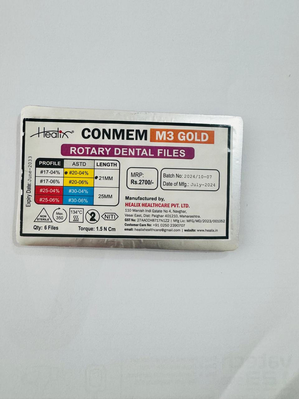 Healix Conmem Pro Gold Rotary Dental Files20-04% 21mm