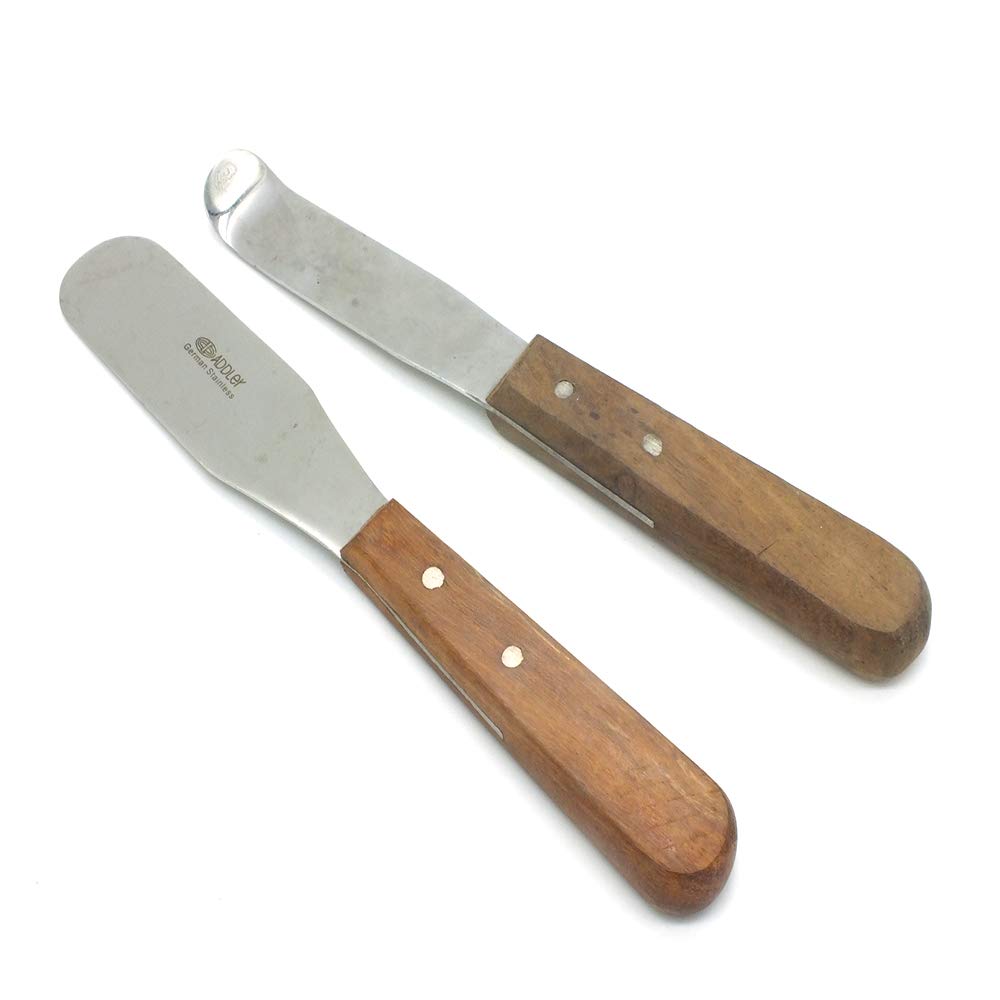 ADDLER  Wooden Handle Stainess Steel Alginate Spatula Straight And Curved Set Of 2