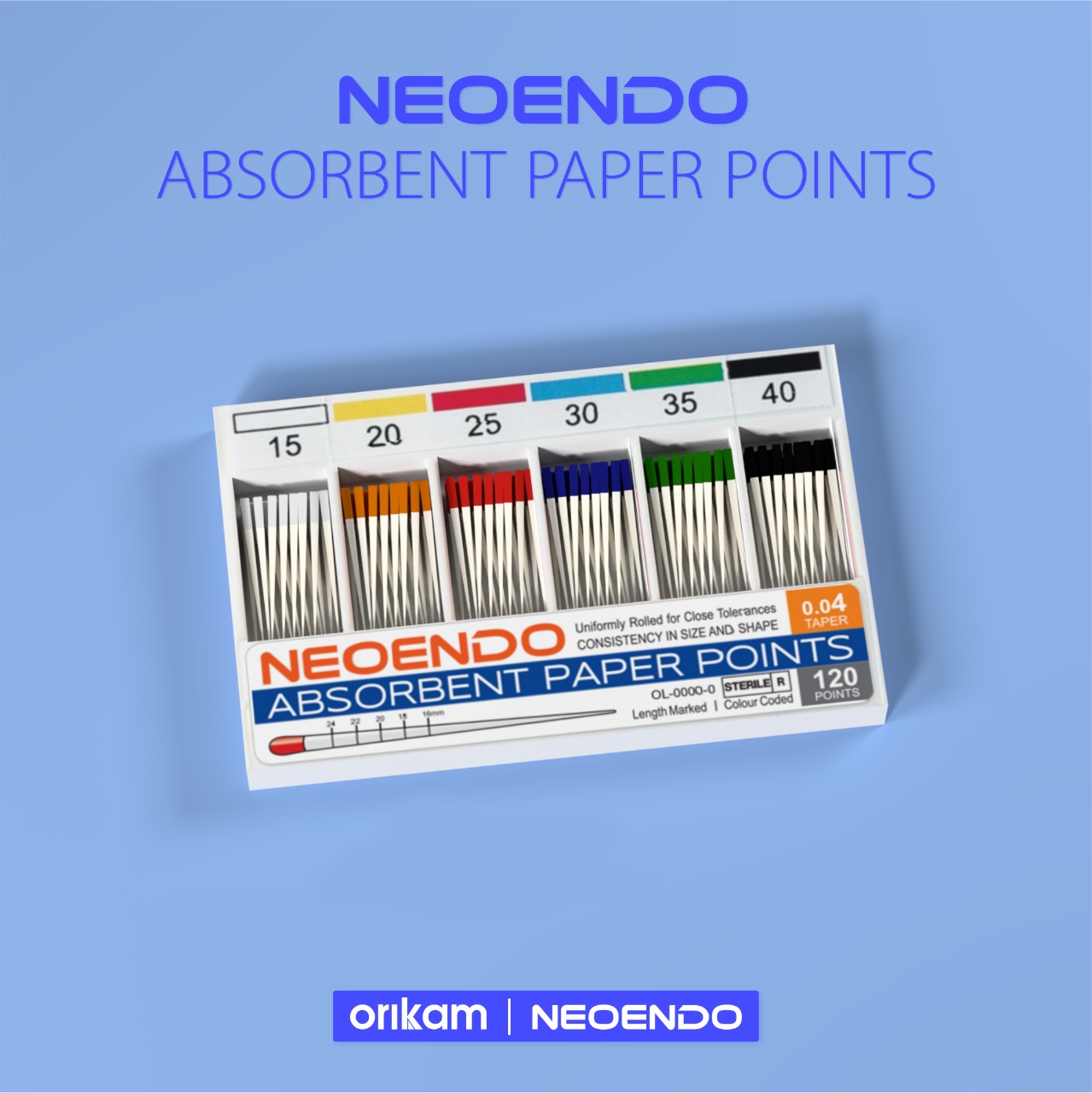 Orikam Neoendo Absorbent Paper Points Assorted F1, F2, F3 / 120 Points