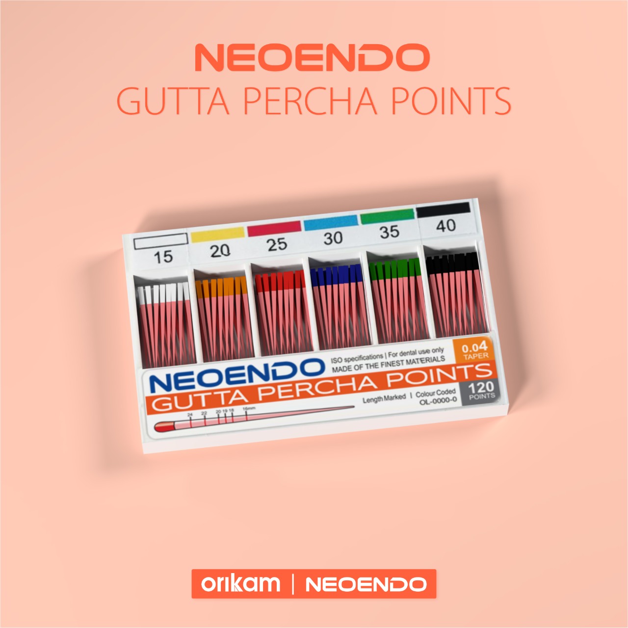 Orikam Neoendo Gutta Percha Points Assorted 15-40/4, 120 Points